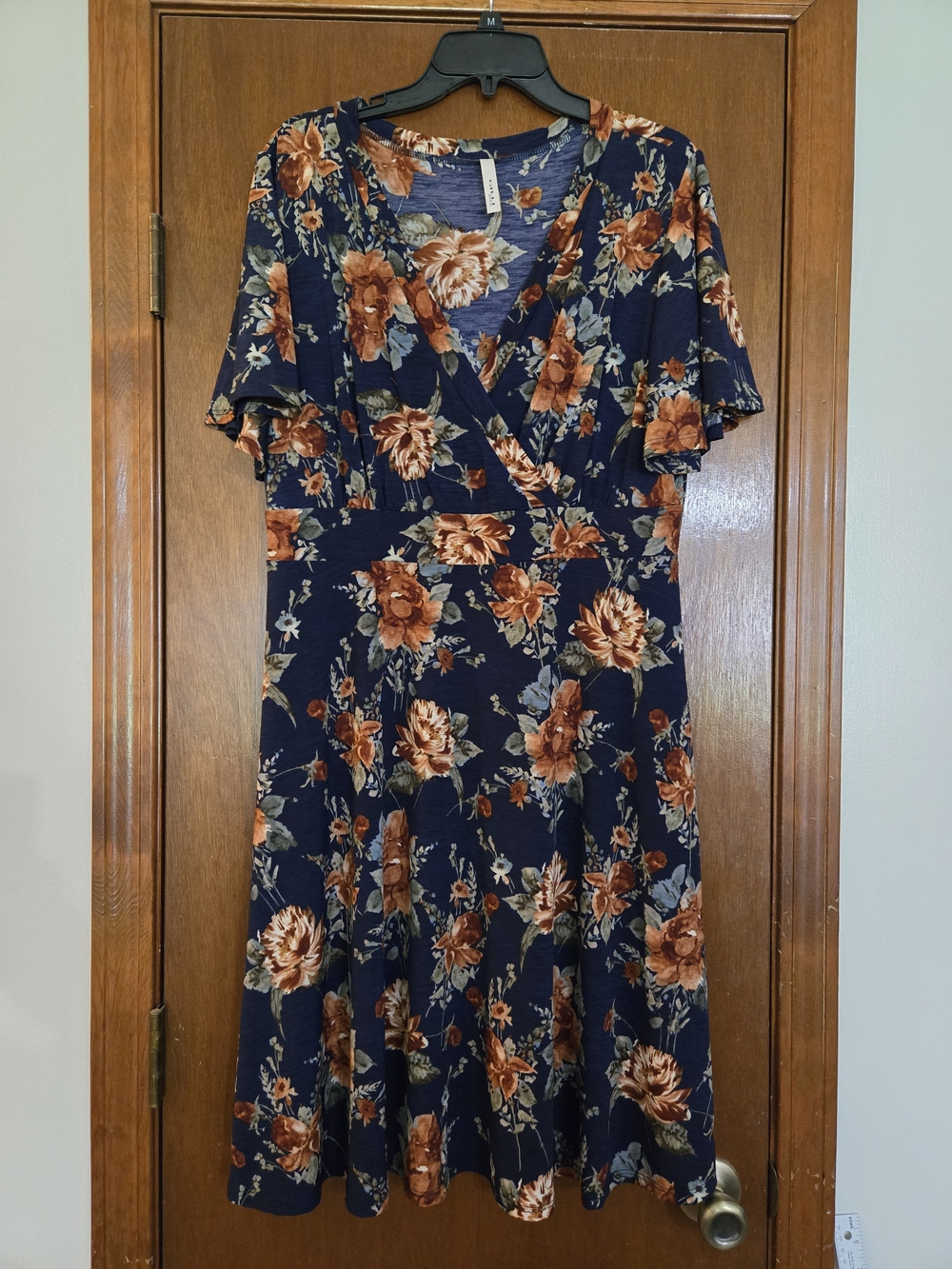 Gilli Navy Orange Floral Faux Wrap Jersey Dress 1X